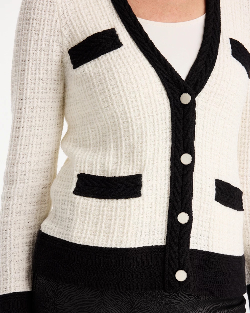 Tweed Braided V-Neck Cardigan