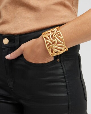 Textured Gold Tone Hinge Bracelet