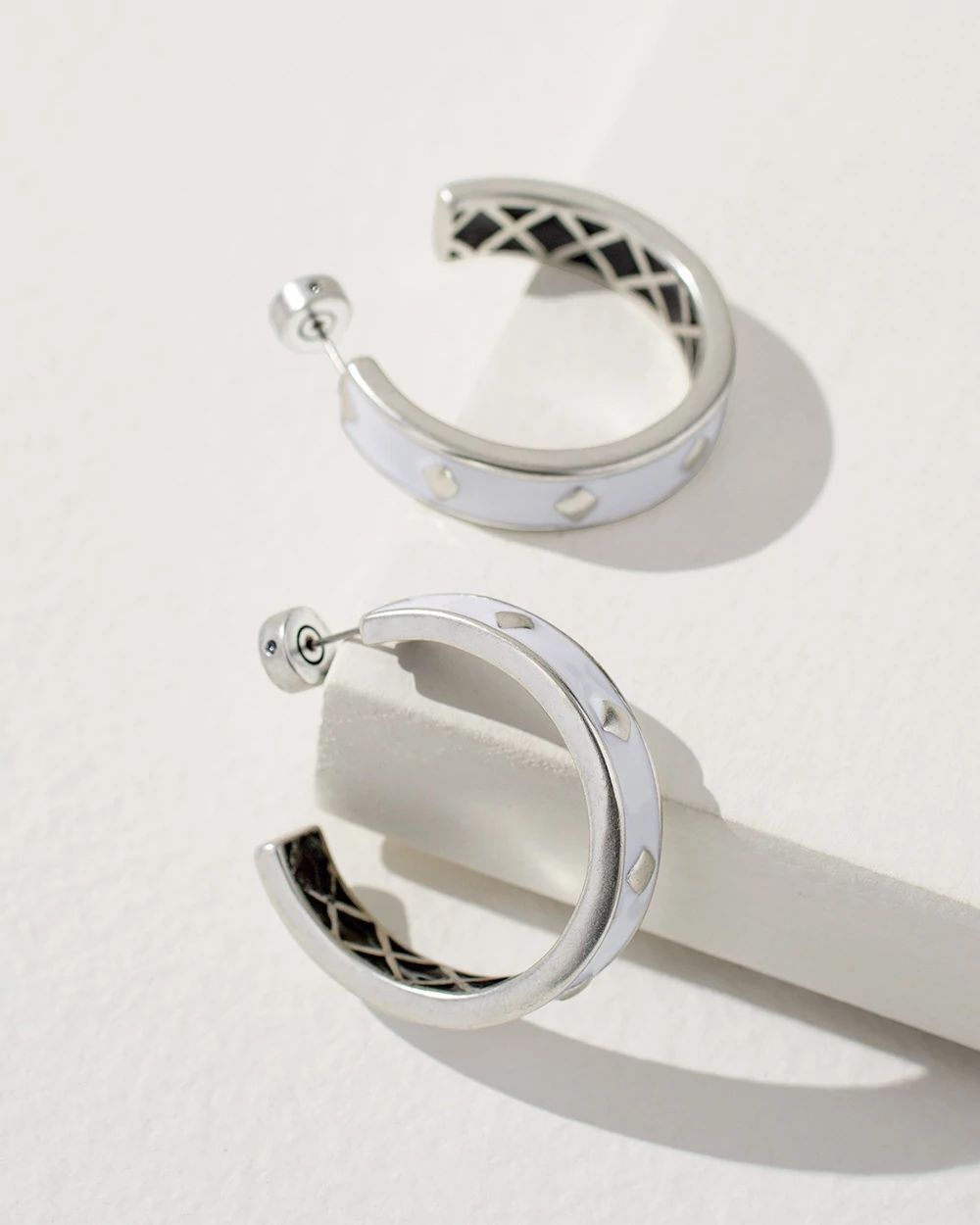 White Front to Back Hoop Earrings