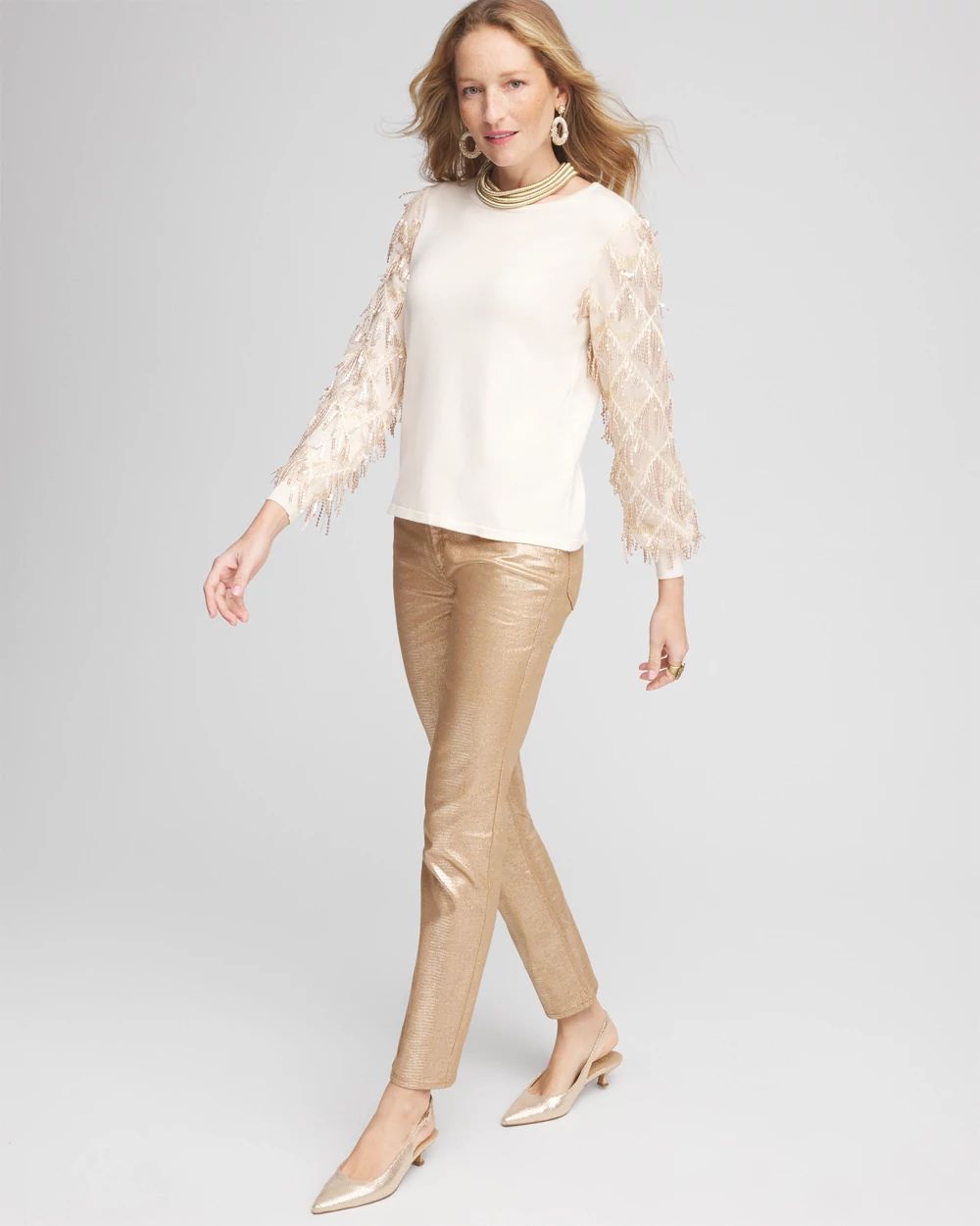 Sequin Ruffle Pullover Sweater click to view larger image.