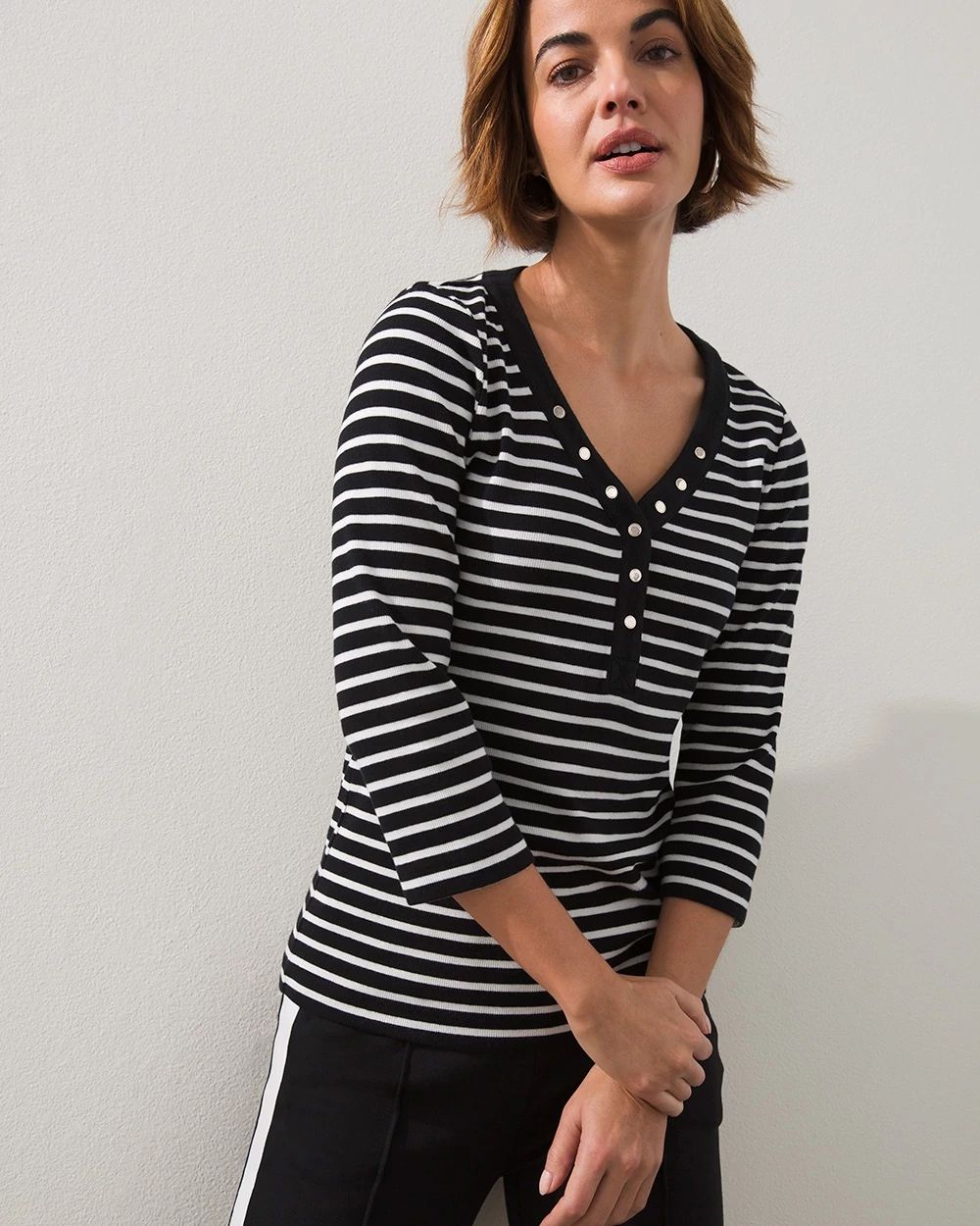 Zenergy Stripe Ribbed Henley Tee