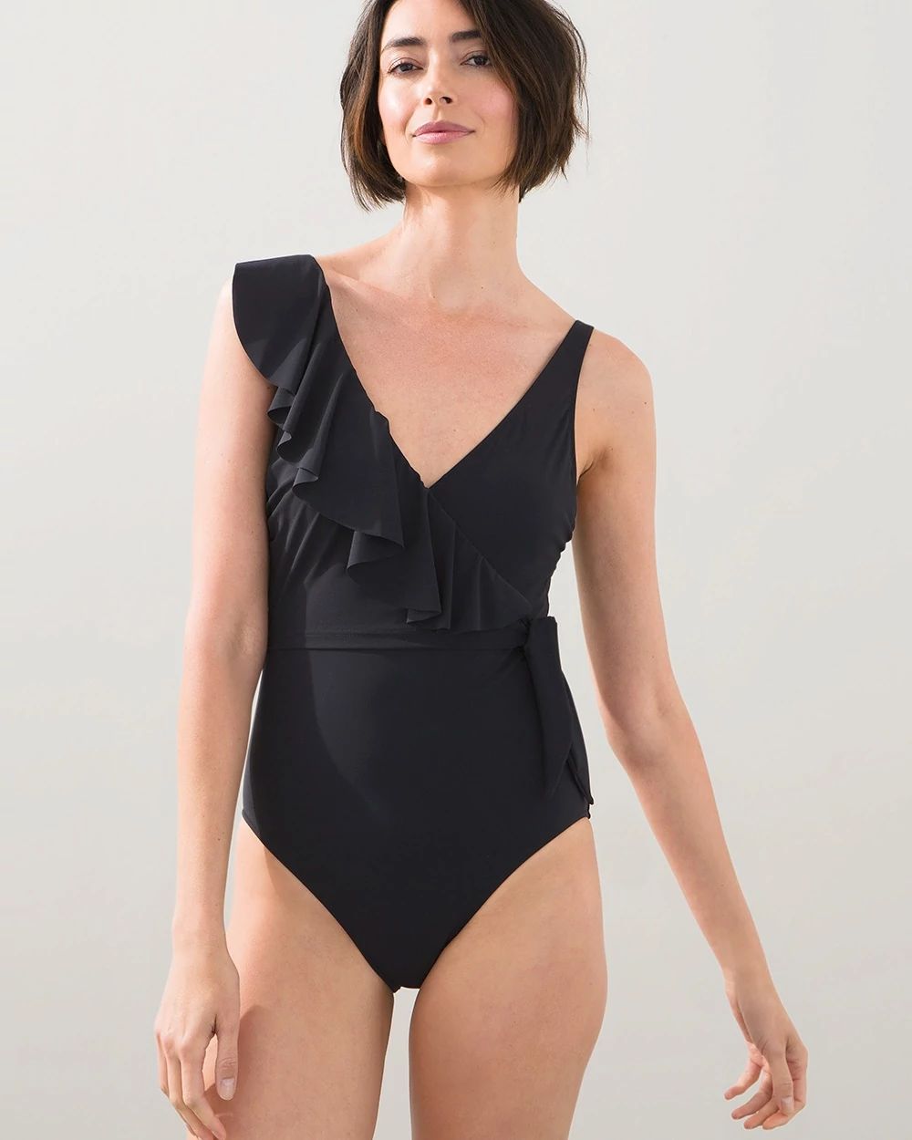 Ruffle Shoulder V-neck Swimsuit