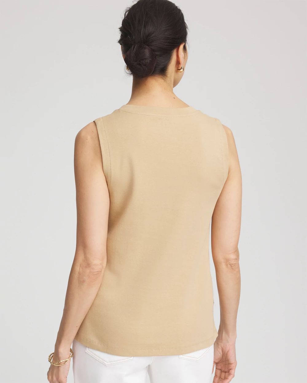 Sleeveless V-Neck Button Tank