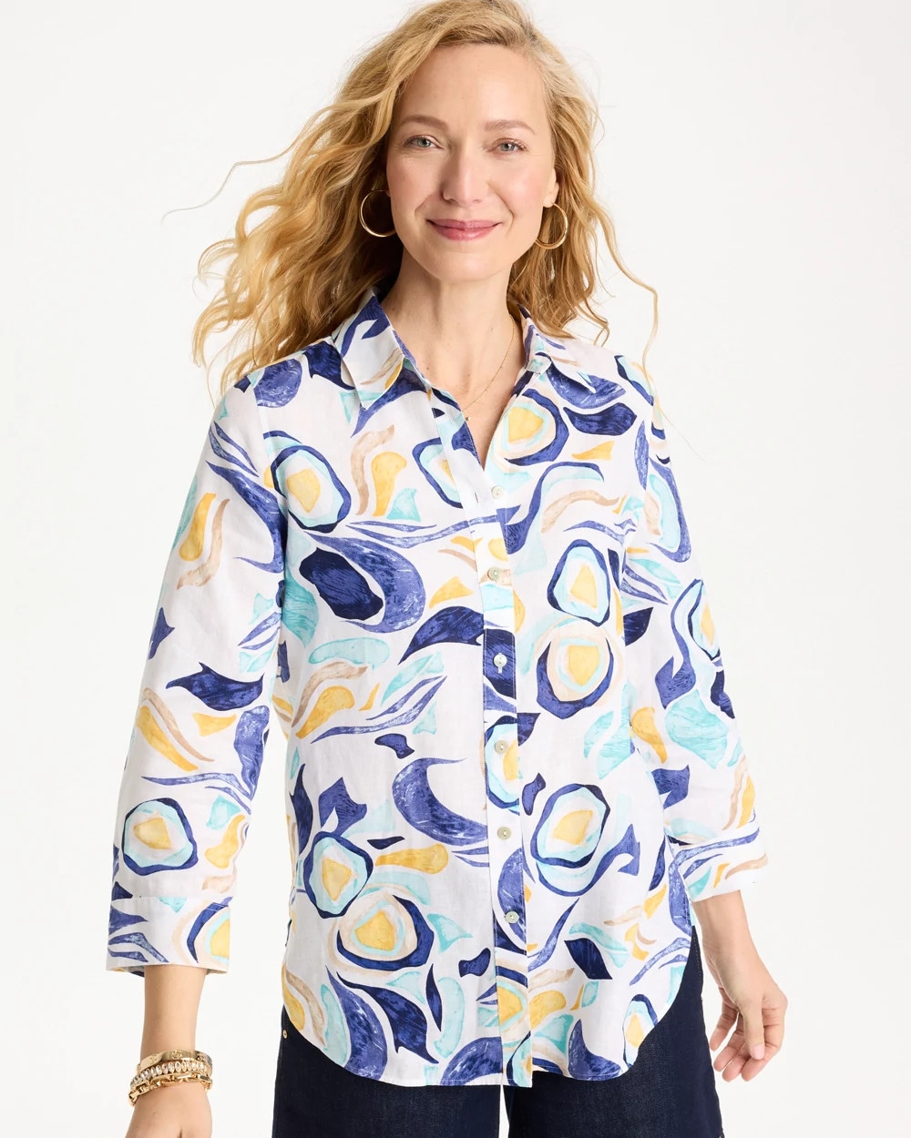 No Iron™ Linen Handpainted Print Shirt