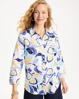 No Iron™ Linen Handpainted Print Shirt