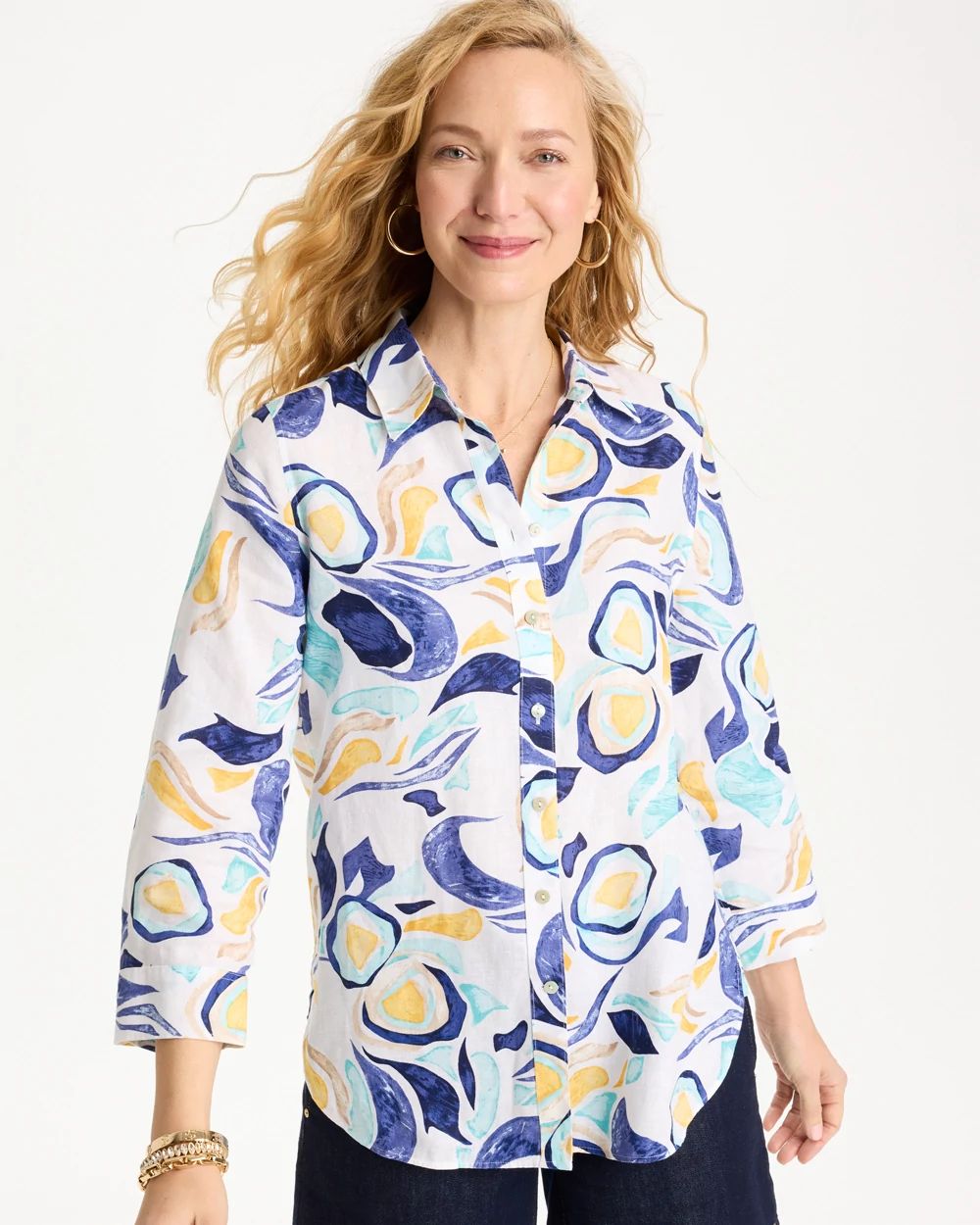 No Iron™ Linen Handpainted Print Shirt