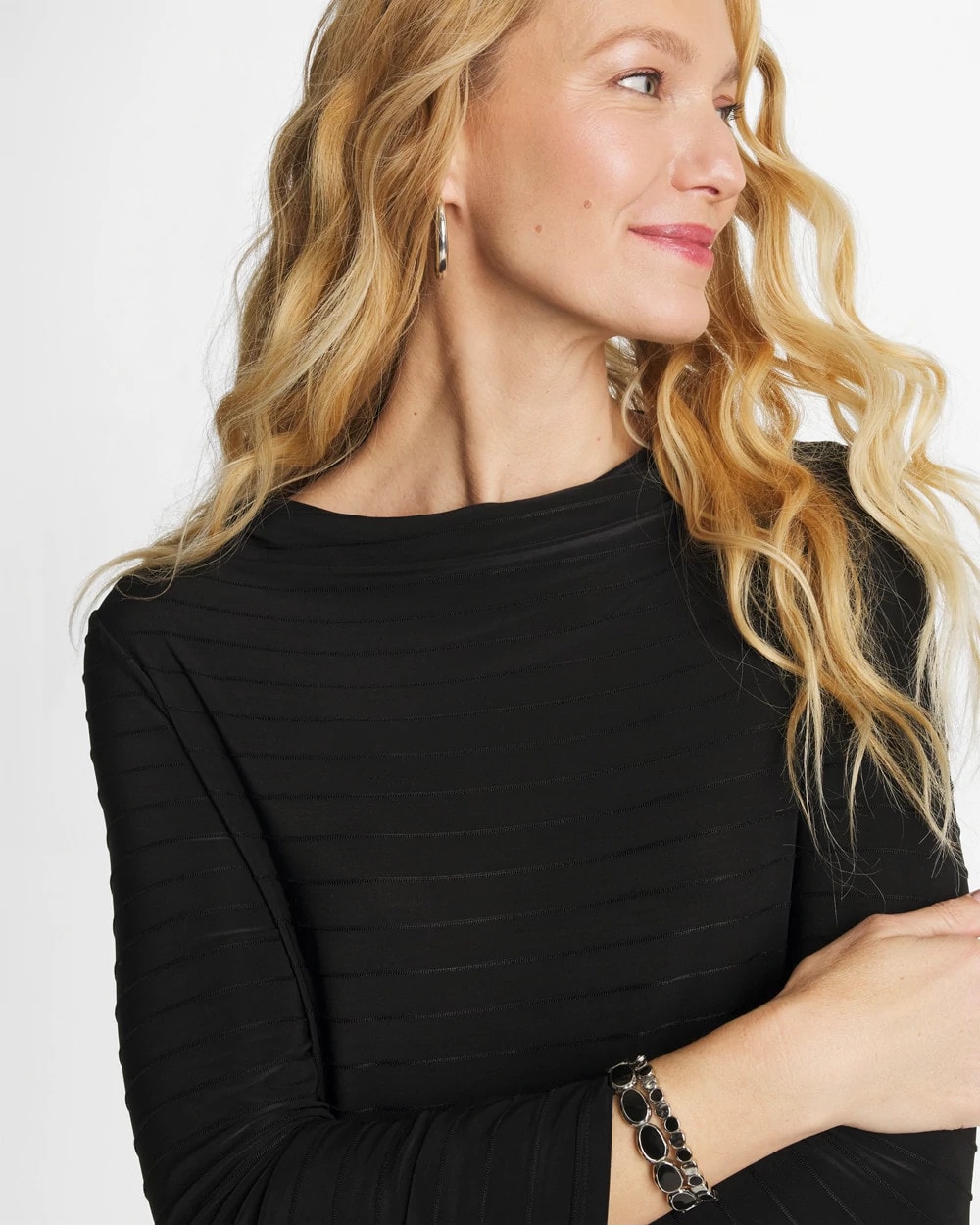 Textured Long Sleeve Cowlneck Tee