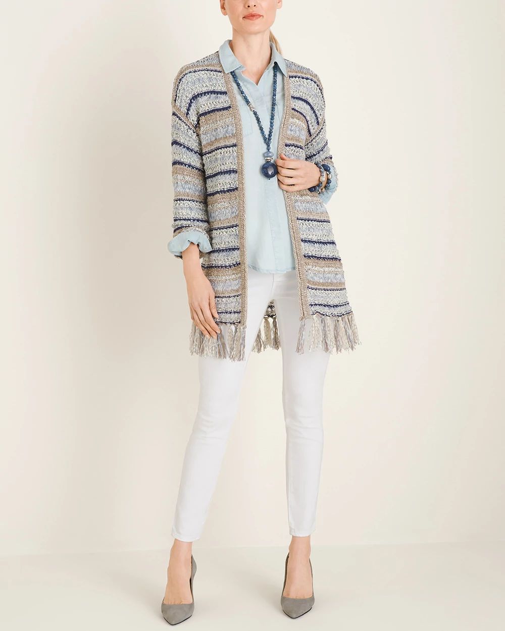 Cool-Toned Open-Stitch Cardigan