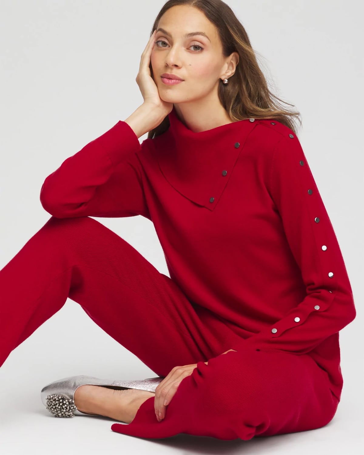 Chico's Luxe Envelope Neck Sweater In Carmine Red In Red