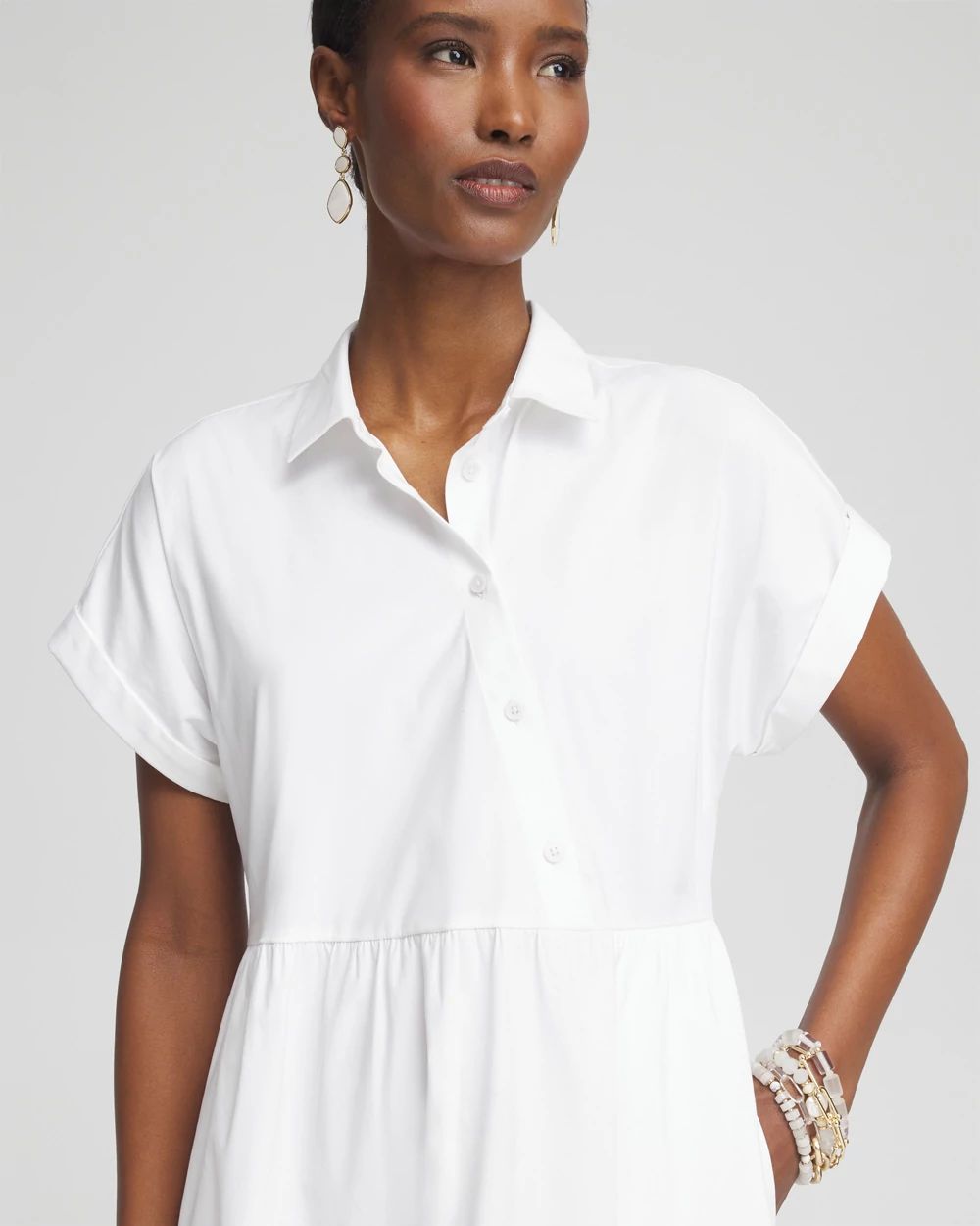 Poplin Diagonal Button Front Dress