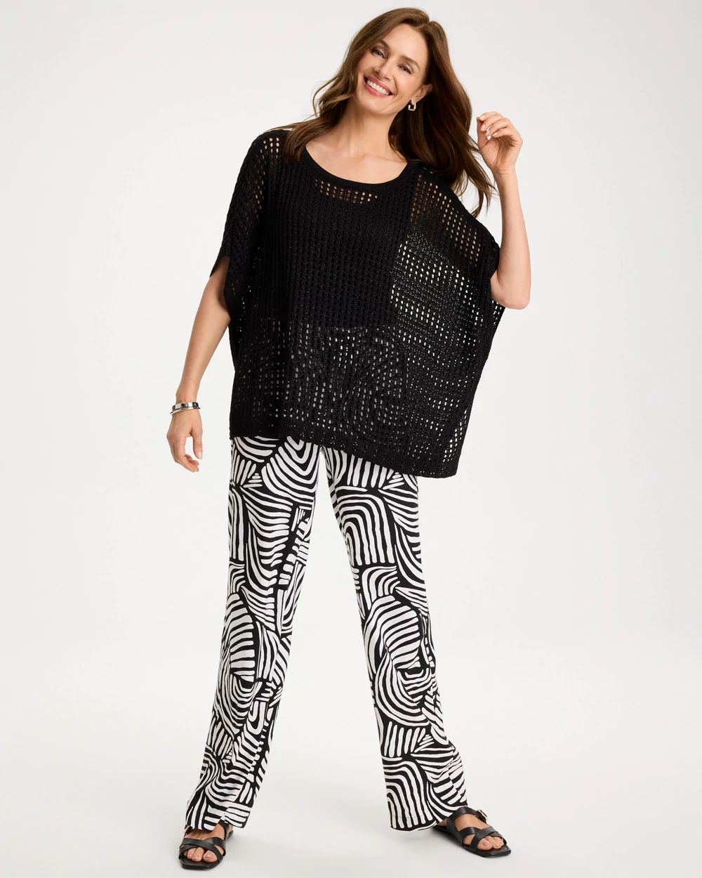 Lurex Open-Stitch Sweater Poncho click to view larger image.