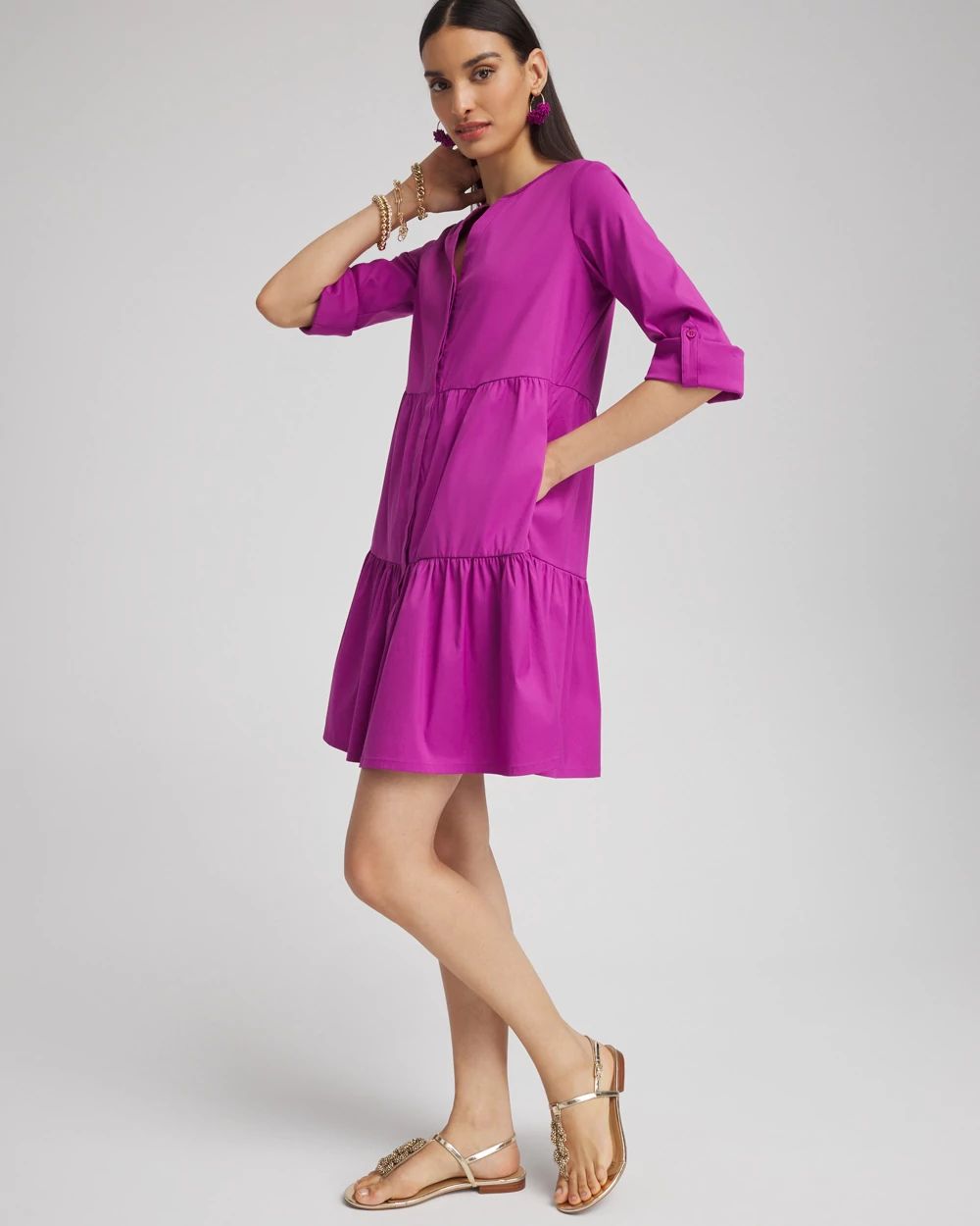 Poplin Roll Tab Sleeve Dress click to view larger image.