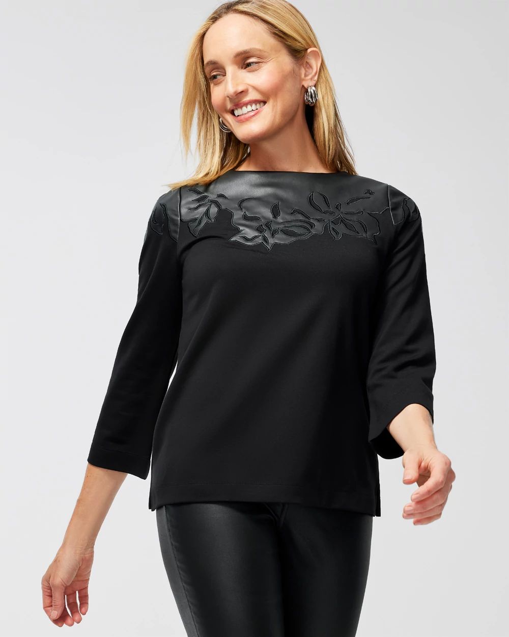 Faux Leather Ponte Mix Top