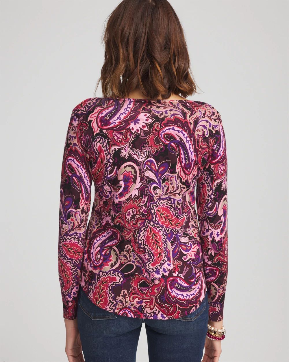 Paisley V-Neck Pullover Sweater click to view larger image.