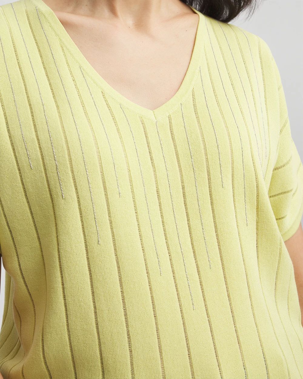 Caviar-Embellished V-Neck Pullover Sweater