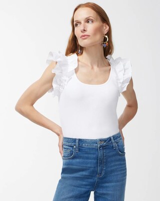 Poplin Rib Mix Ruffle Sleeve Tank