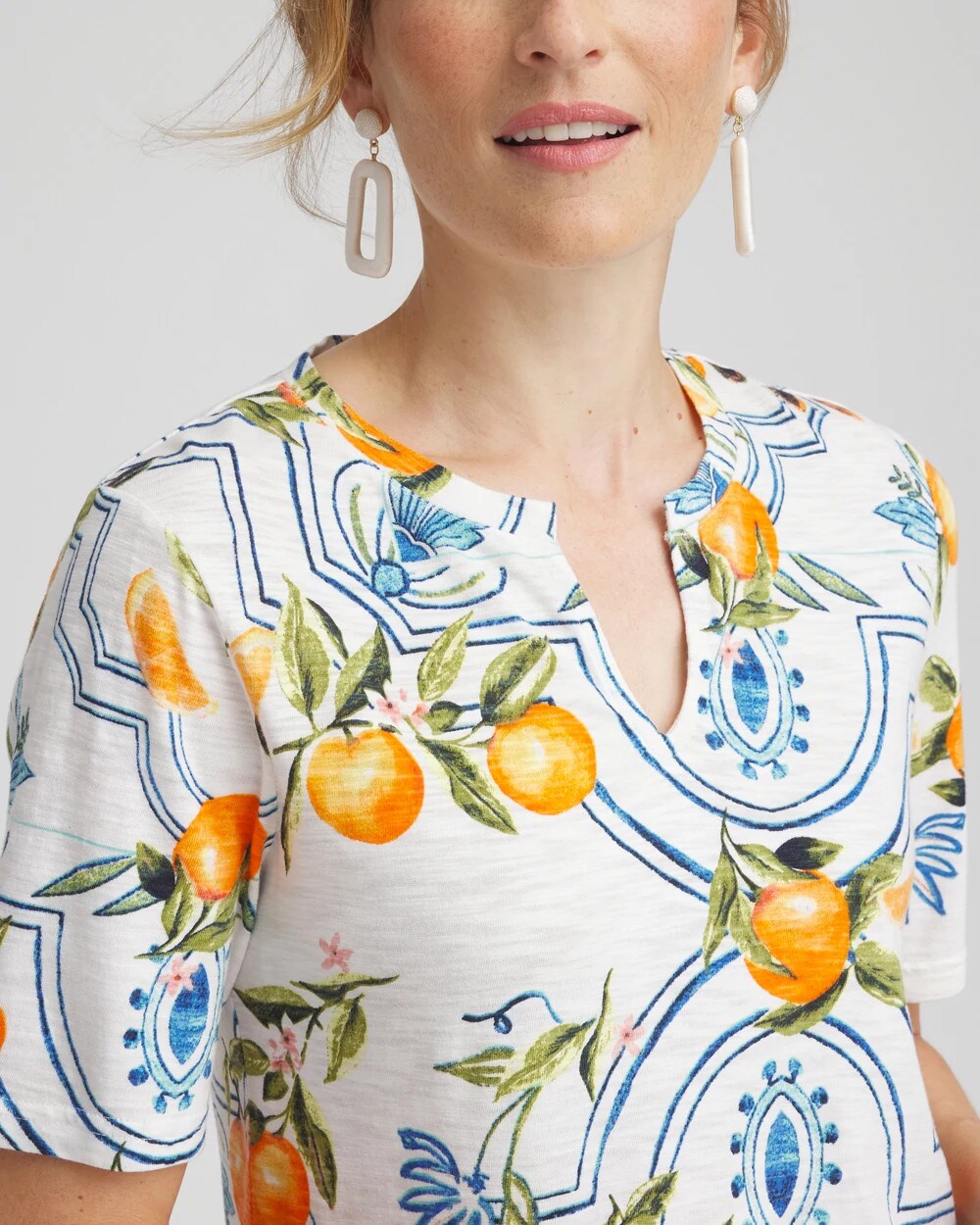 Tropical Print Notch Neck Tee