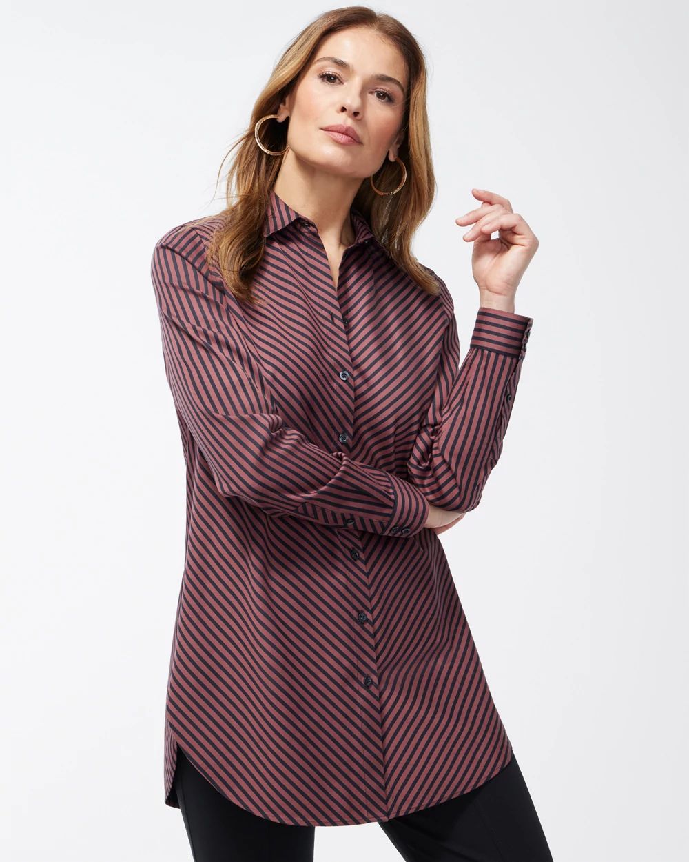 No Iron Stretch Sable Imperial Stripe Tunic