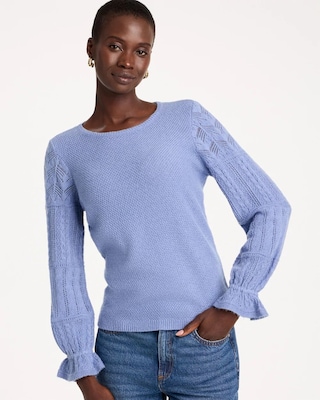Pointelle Crochet-Lace Sleeve Pullover