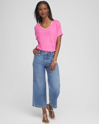 Sweater Trim Linen Tee click to view larger image.