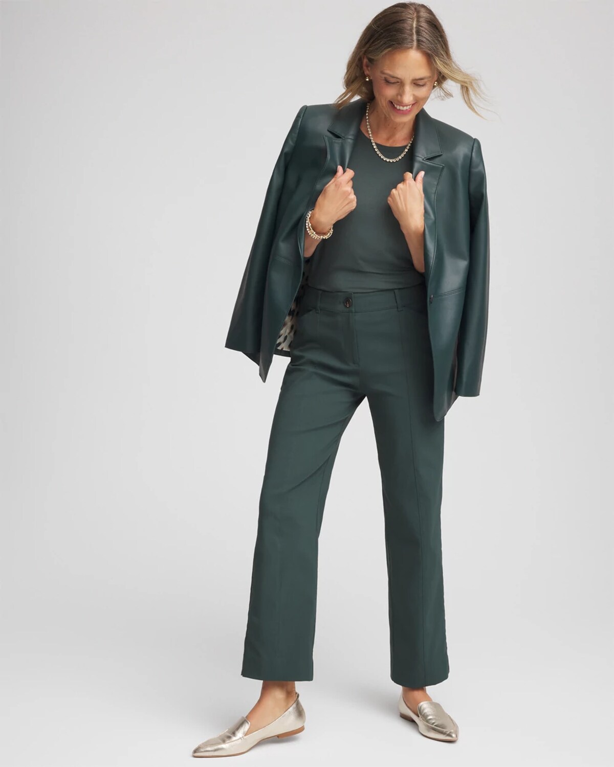 Chico's Touch Of Cool Layering Tee In Darkest Spruce In Green