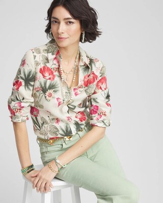 No Iron™ Garden Floral Linen Shirt click to view larger image.