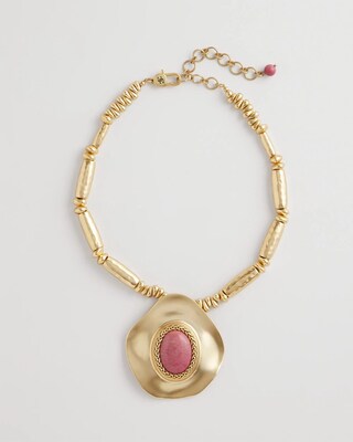 Golden Rhodonite Stone Pendant Necklace click to view larger image.