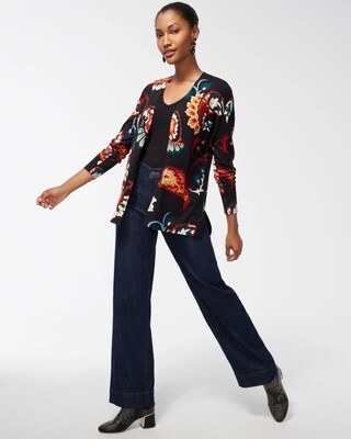 Spun Rayon Paisley Split Cuff Cardigan