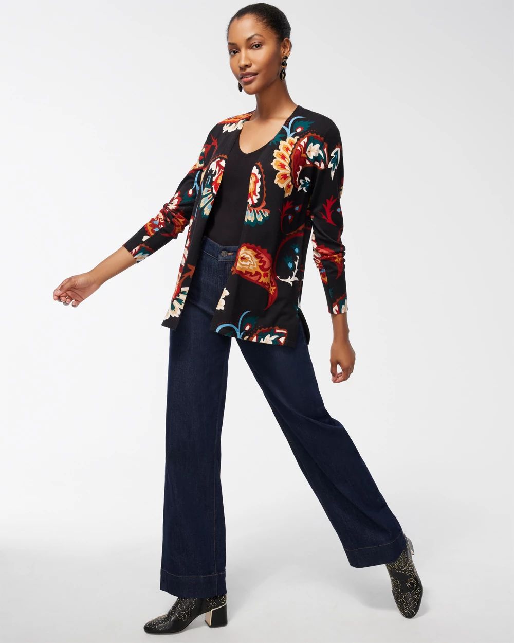 Spun Rayon Paisley Split Cuff Cardigan