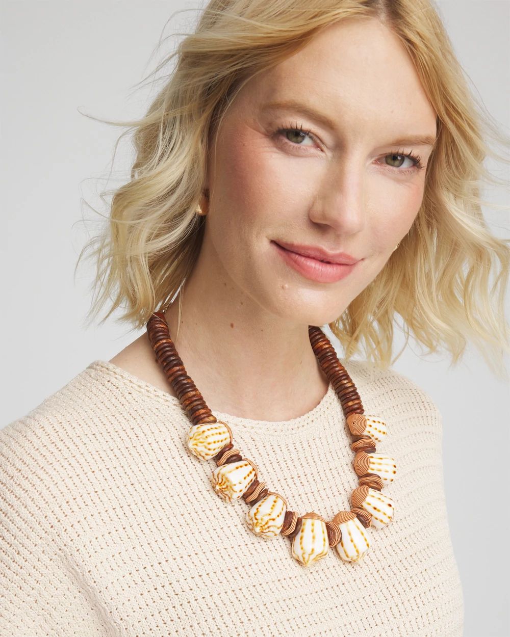 Sundial Shell & Wood Bib Necklace