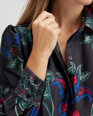 Satin Scroll Print Shirt Dress
