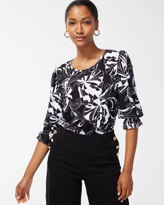Warm Floral Ruffle Cuff Tee