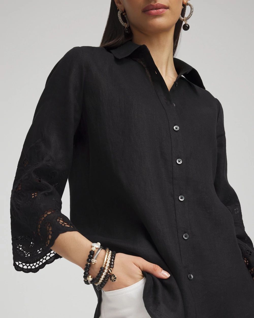 Linen Eyelet Sleeve Shirt