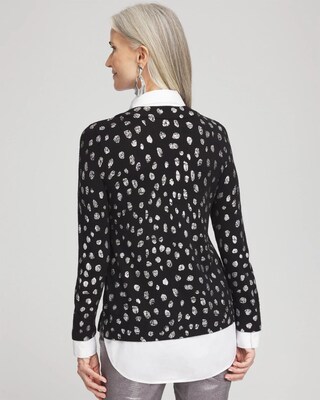 Foil Spotted Built-In Shirt Knit Sweater click to view larger image.