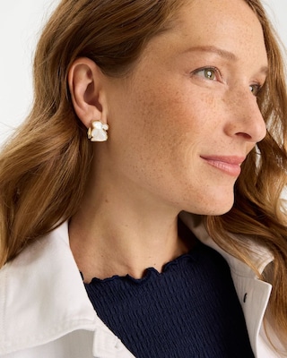 White Pearl Bunny Stud Earrings click to view larger image.