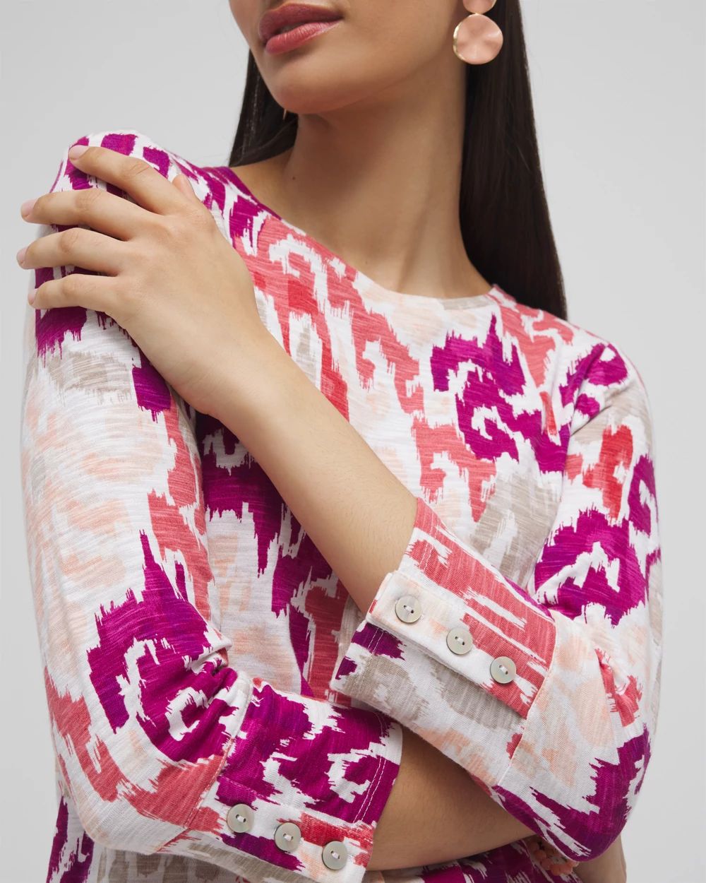 Ikat 3/4 Sleeve Button Tee