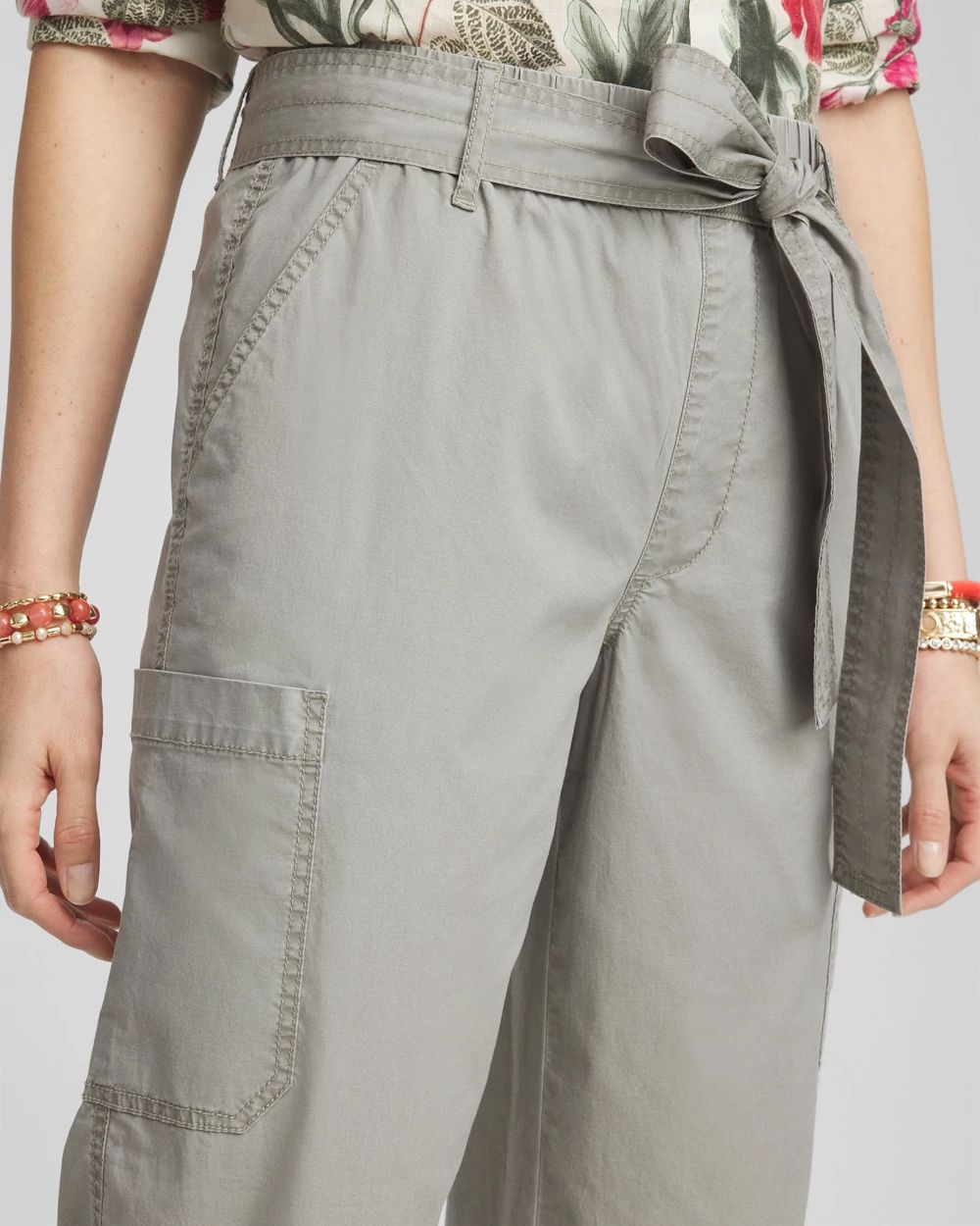 Poplin Pull-On Tapered-Leg Cropped Pants