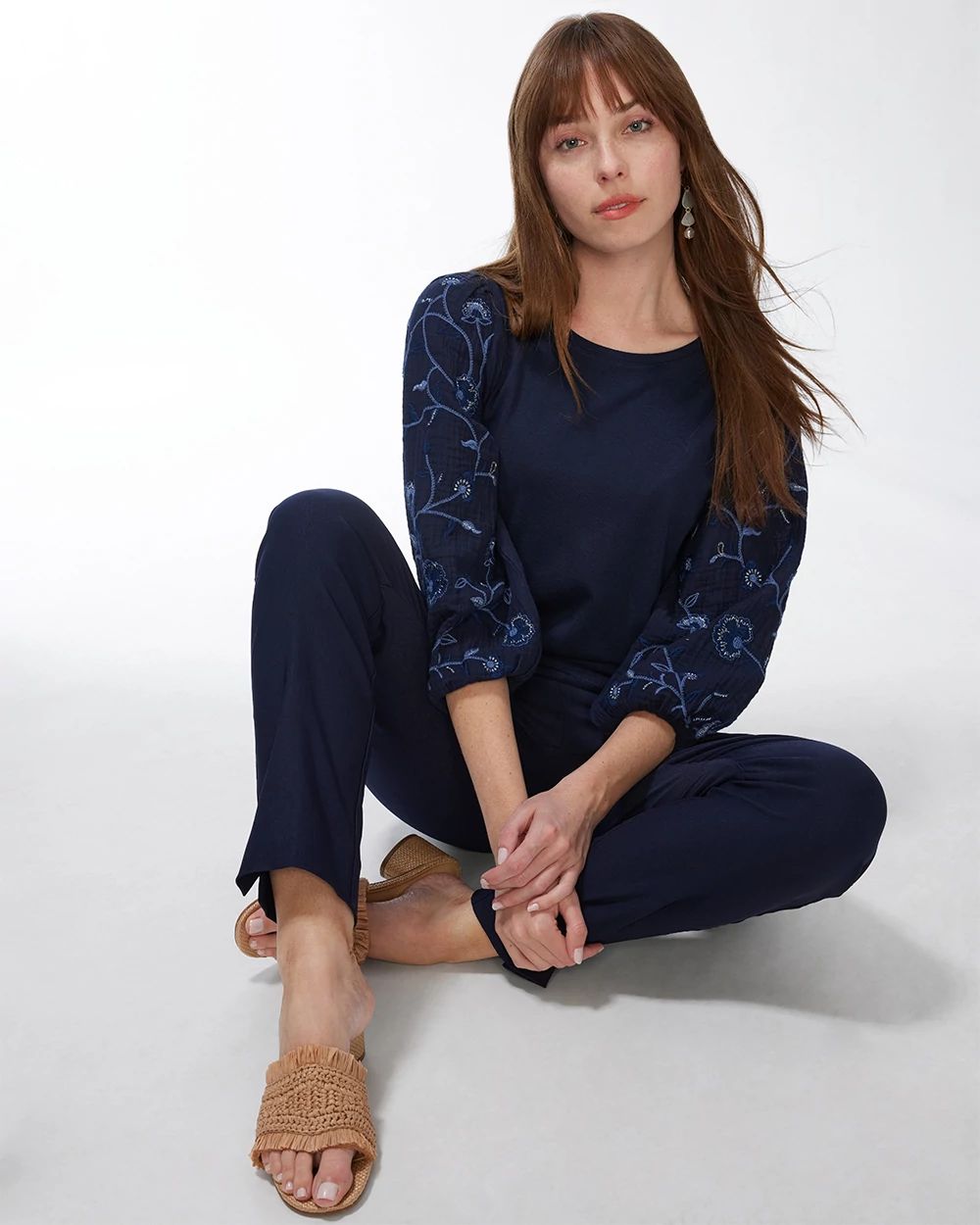 Embroidered Sleeve Knit Top