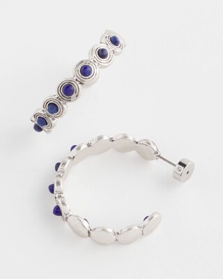 No Droop® Blue Stone & Silver Hoop Earrings click to view larger image.