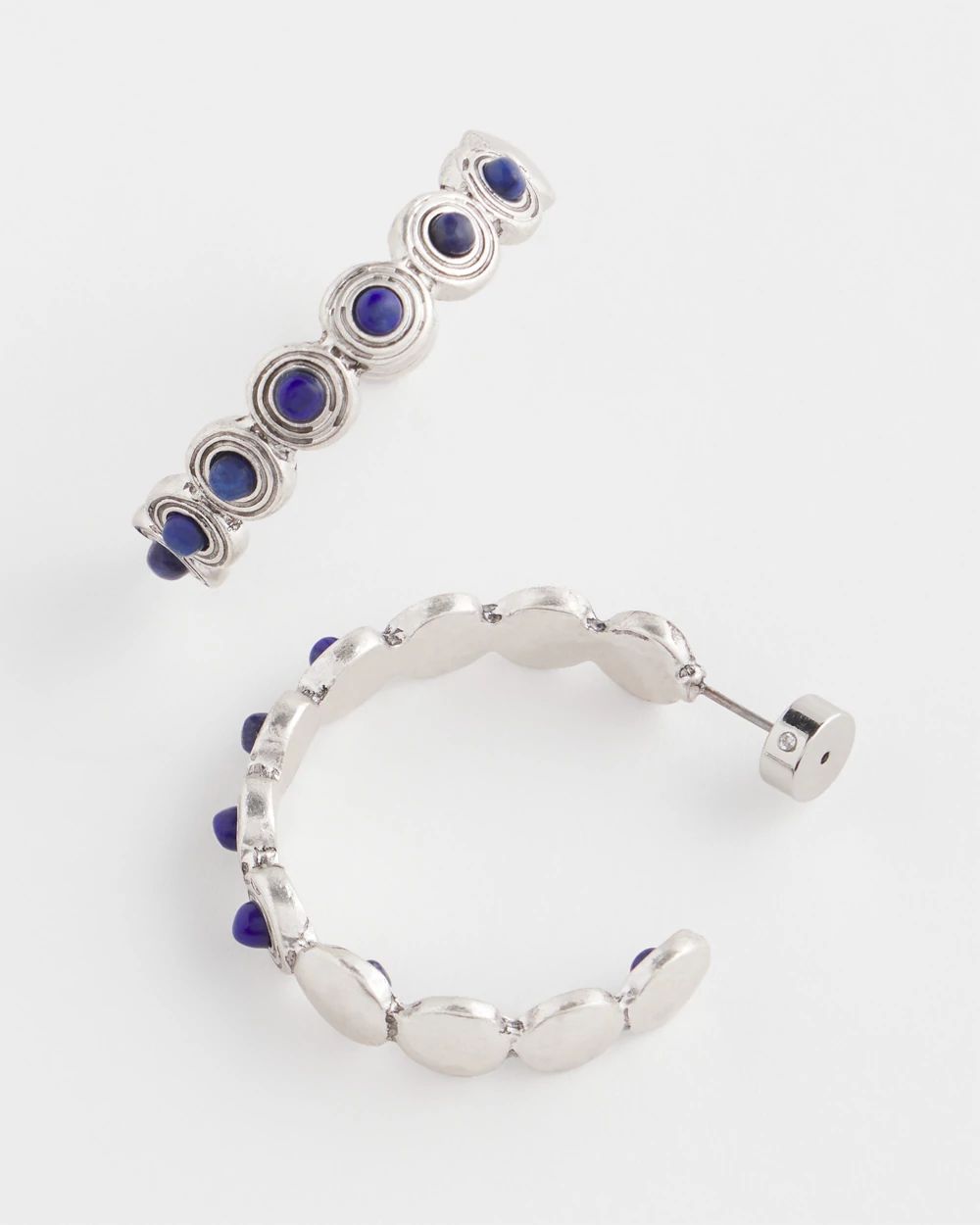 No Droop® Blue Stone & Silver Hoop Earrings