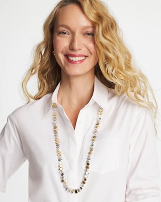 Mixed Metal Long Single Strand Necklace click to view larger image.