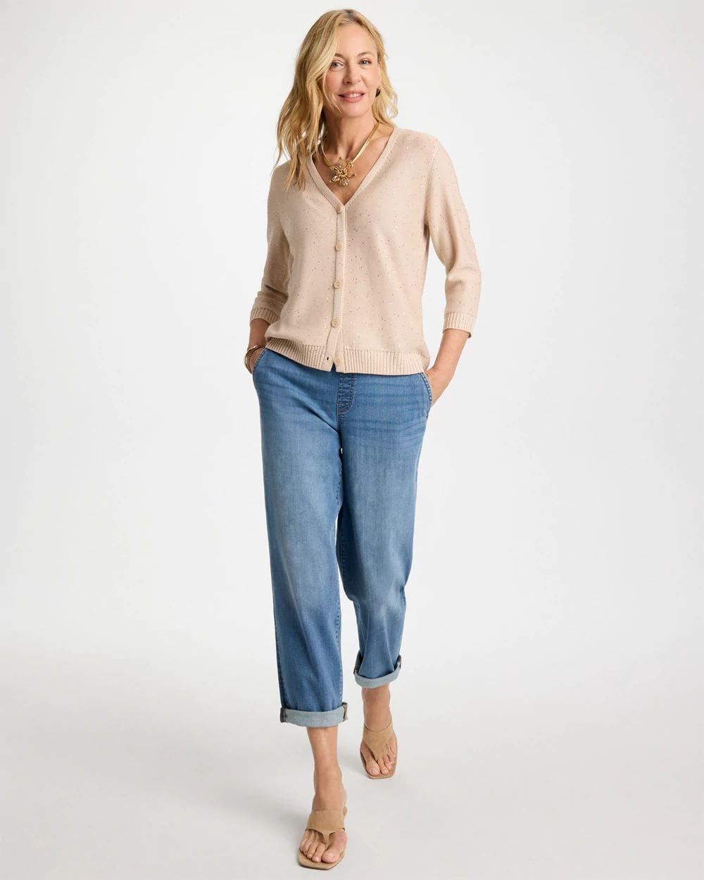 Stitchy Sequin V-Neck Cardigan click to view larger image.