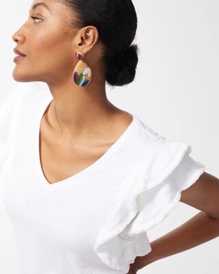 Linen Blend Flutter Sleeve Top