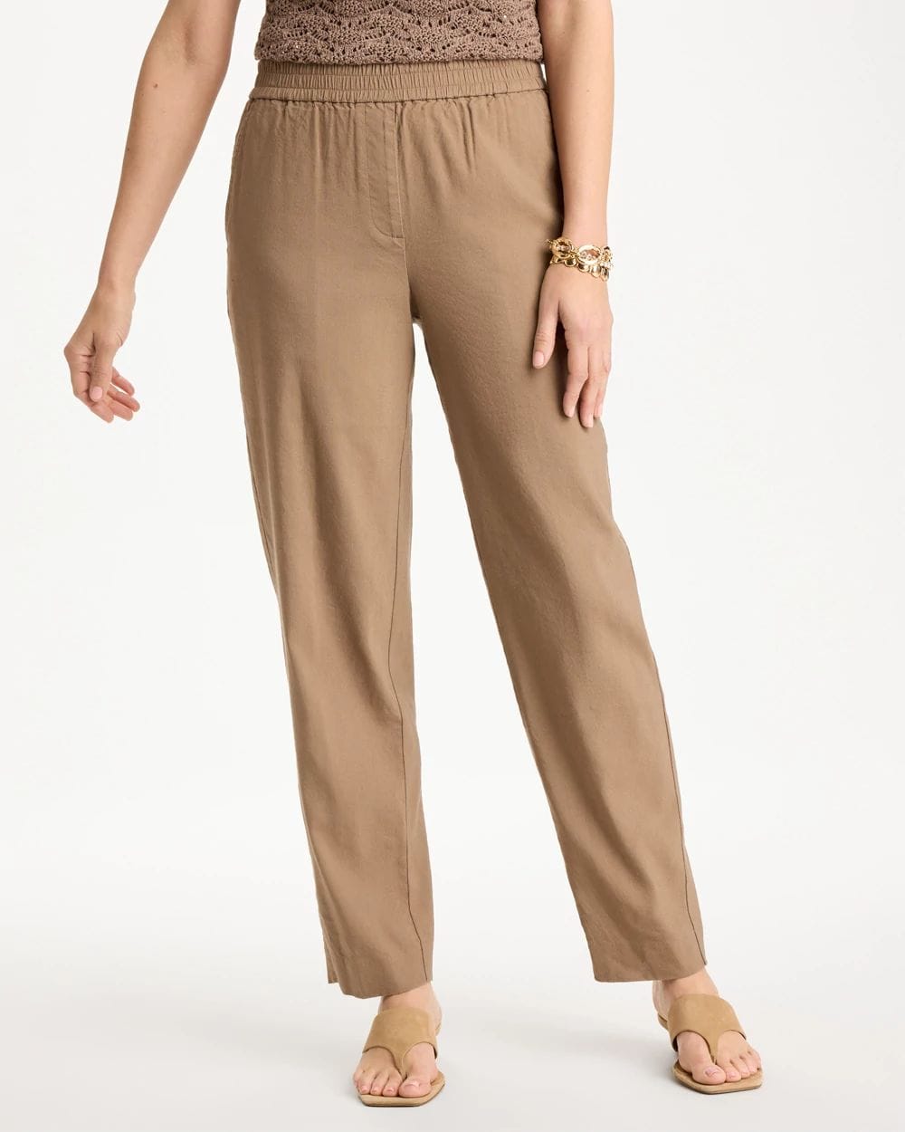 Soft-Stretch Linen Straight Tapered Ankle Pants