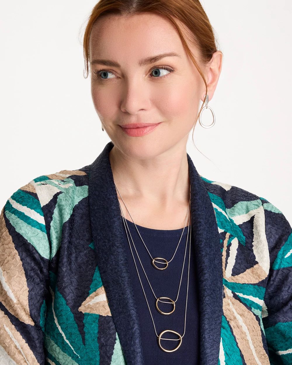 Mixed Metal Triple Circle Pendant Necklace click to view larger image.