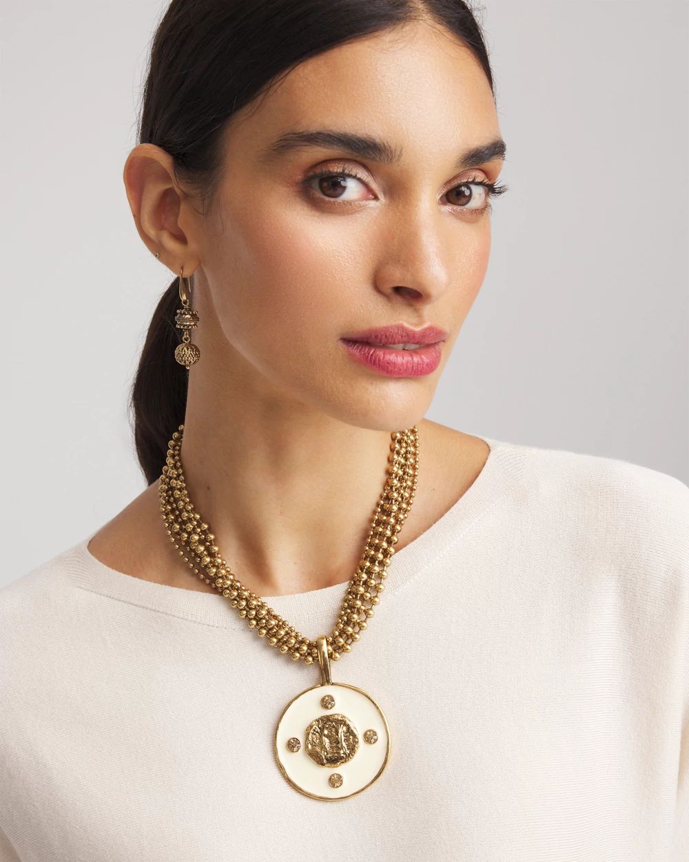 White Enamel Pendant Necklace click to view larger image.