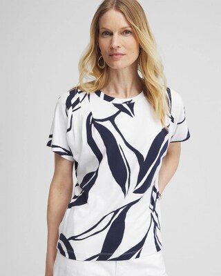 Touch of Cool™ Leaf Print Shoulder Detail Tee