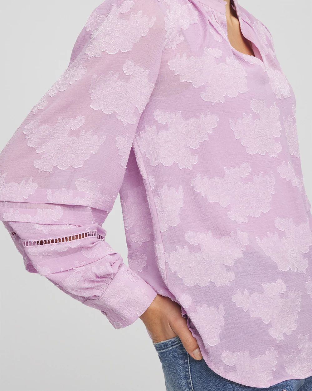 Textured Jacquard V-Neck Blouse