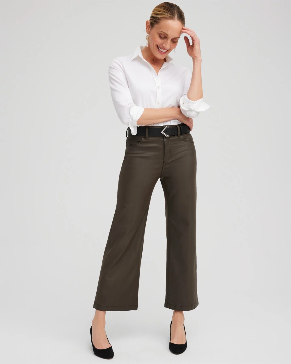 Petite Coated Wide Leg Cropped Denim