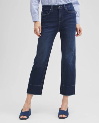High Rise Fray Hem Straight Cropped Jeans